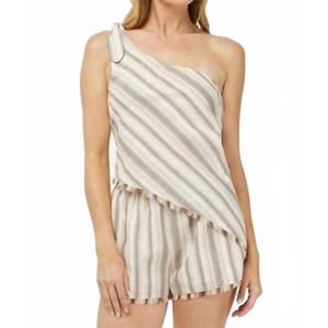 NEW NEEDII one shoulder scarf top in beige